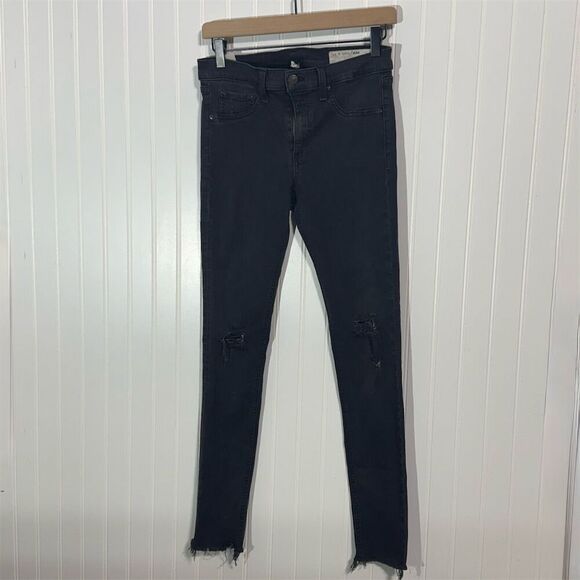 Rag & Bone JEAN Womens Sz 30 Night Black Legging Jeans Distressed Knees Raw Hem - Picture 1 of 5